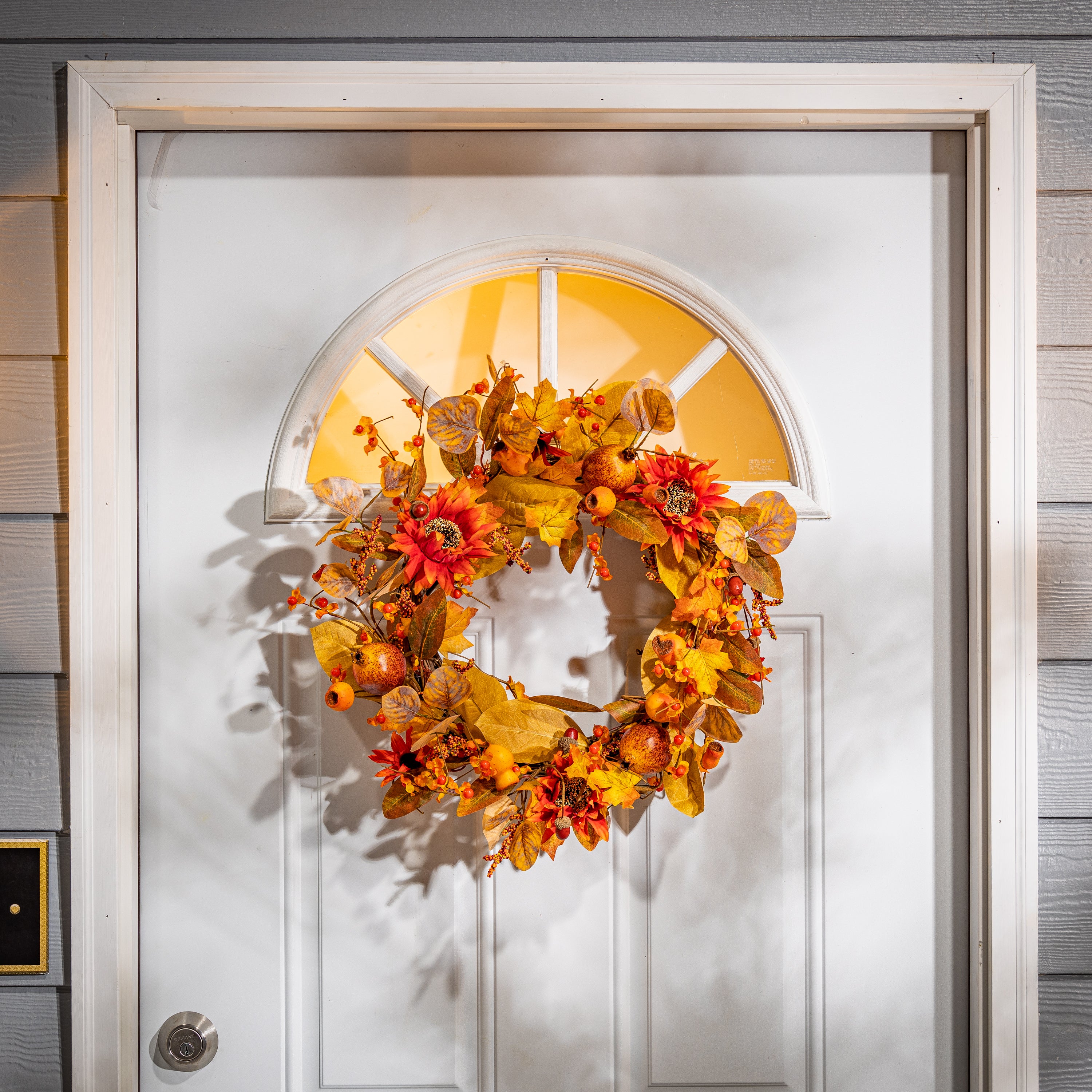 22 in Fall Harvest Autumn Wreath with Berries and Sunflowers